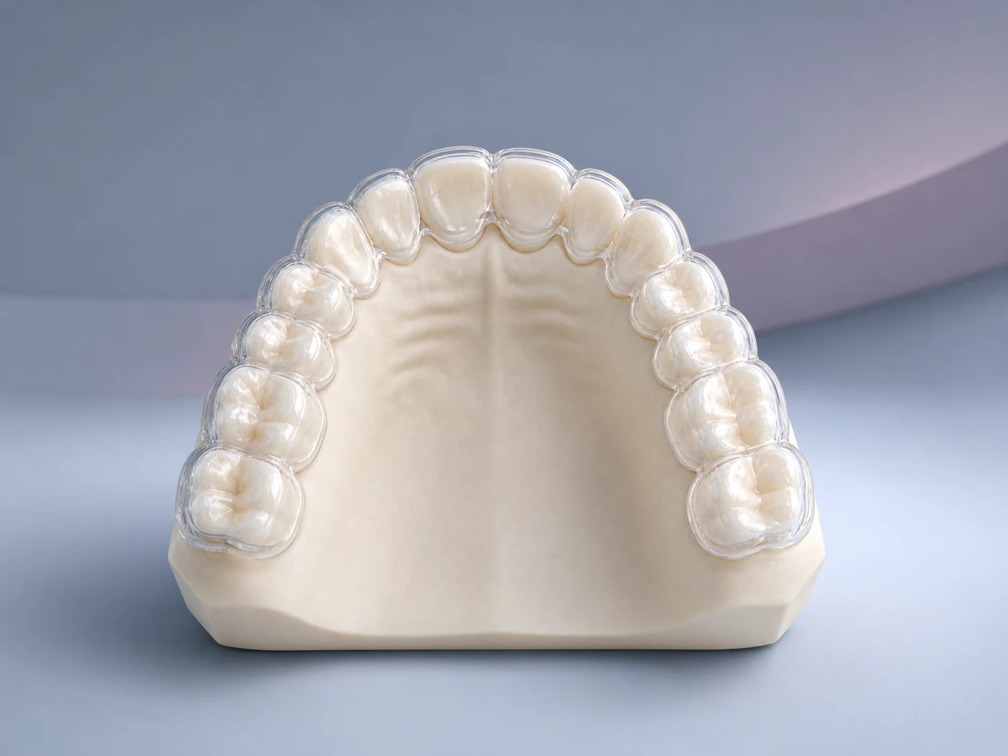 Rendu pédagogique 3D d’un aligneur orthodontique transparent