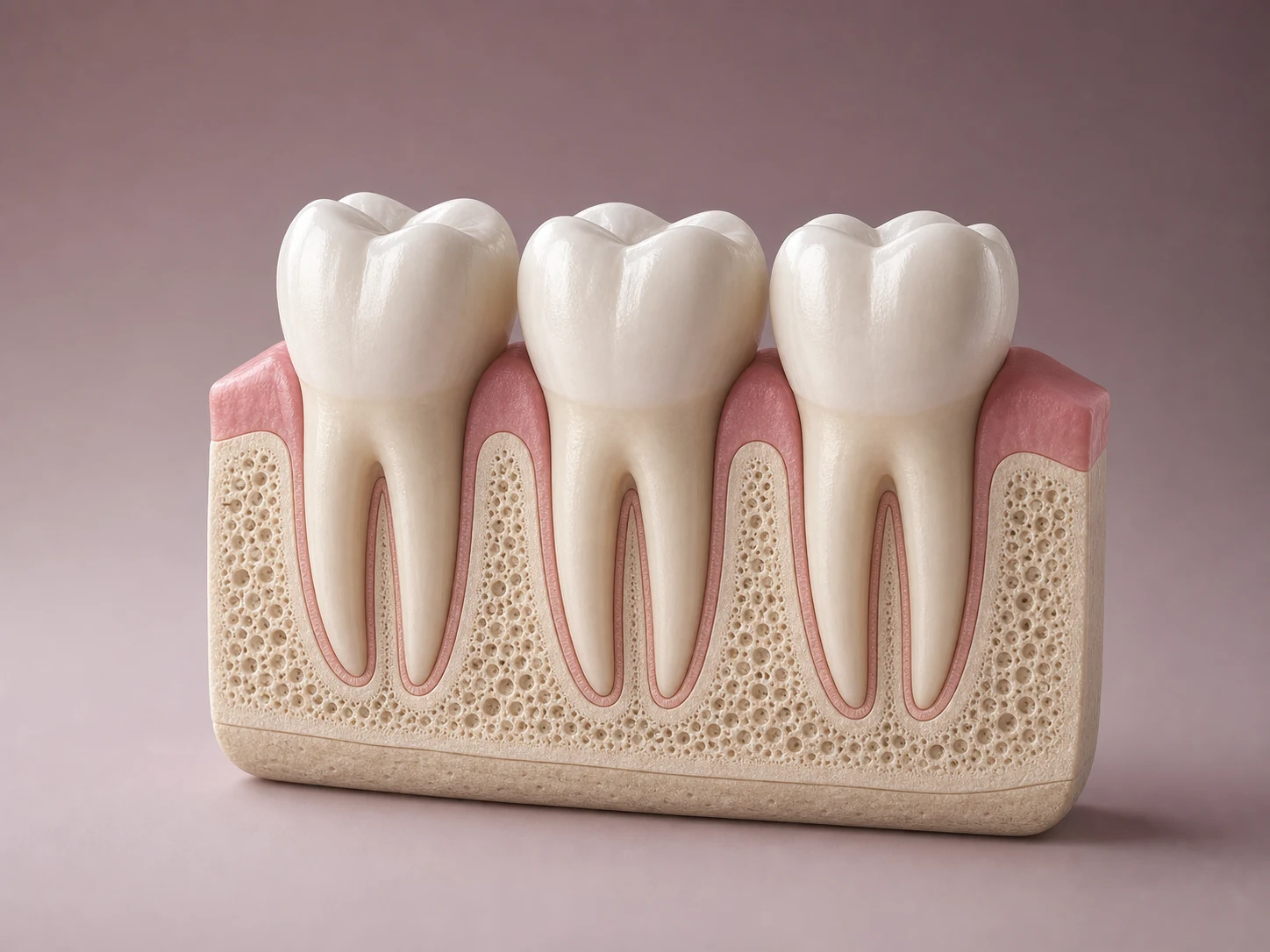 Rendu pédagogique 3D des dents, des gencives et des tissus de soutien